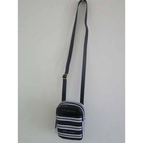 Tommy Hilfiger 69J4451 003 Black/Gray/White Striped PU Leather Crossbody Bag - Picture 5 of 7